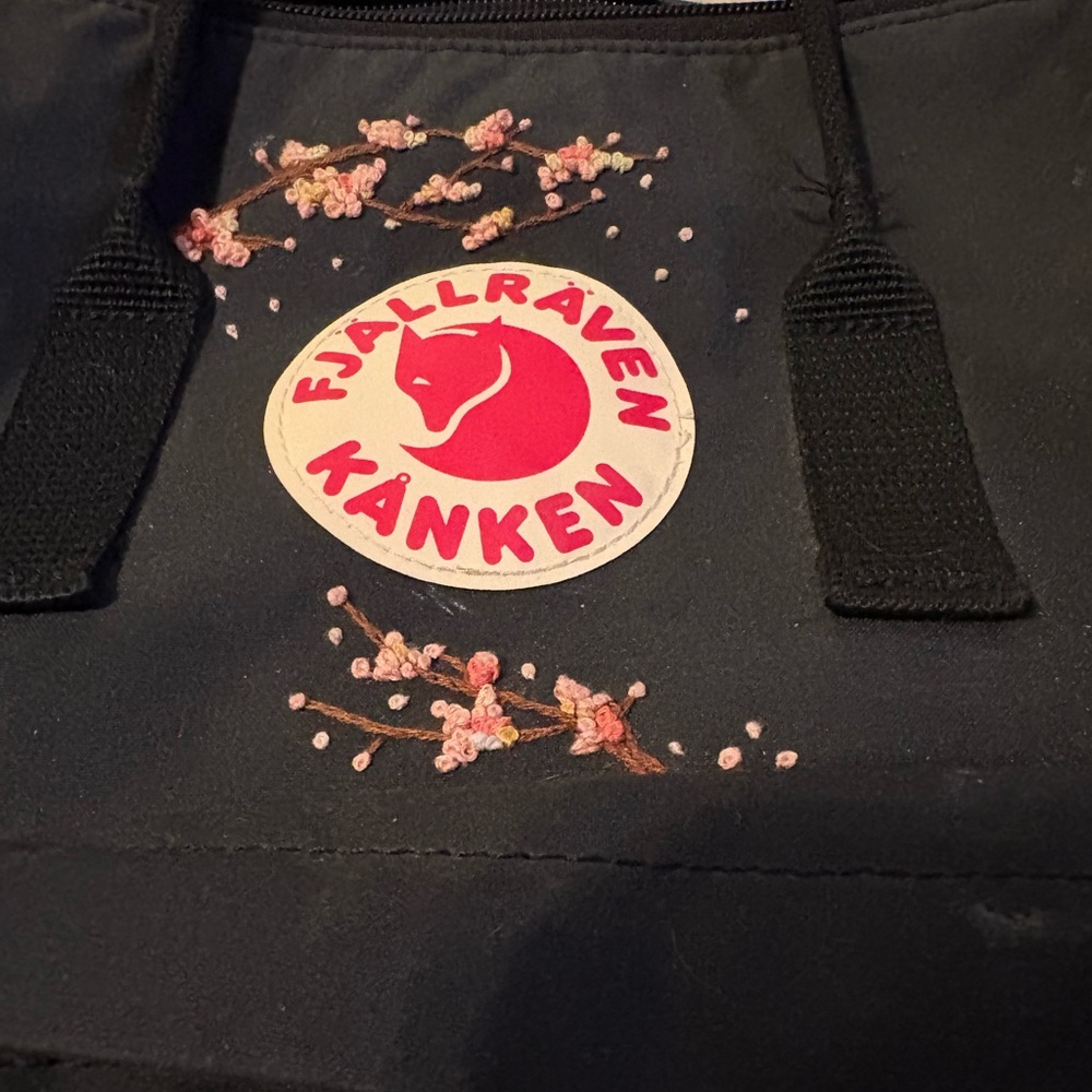 Embroidered Cherry Blossom 15 inch laptop Kånken Black Backpack - Picture 2 of 15